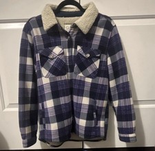 Soho Threads Boys L Plaid Sherpa-Lined Shacket Jacket Blue/White Button