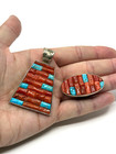 Designer Jay King Sterling Silver Red Coral Turquoise Inlay Pendant Ring Set (V) — photo 7