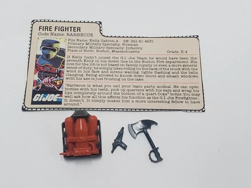 1985 GI Joe BARBECUE v1 Accessory Set & File Card Peach ARAH Axe Gun Vintage