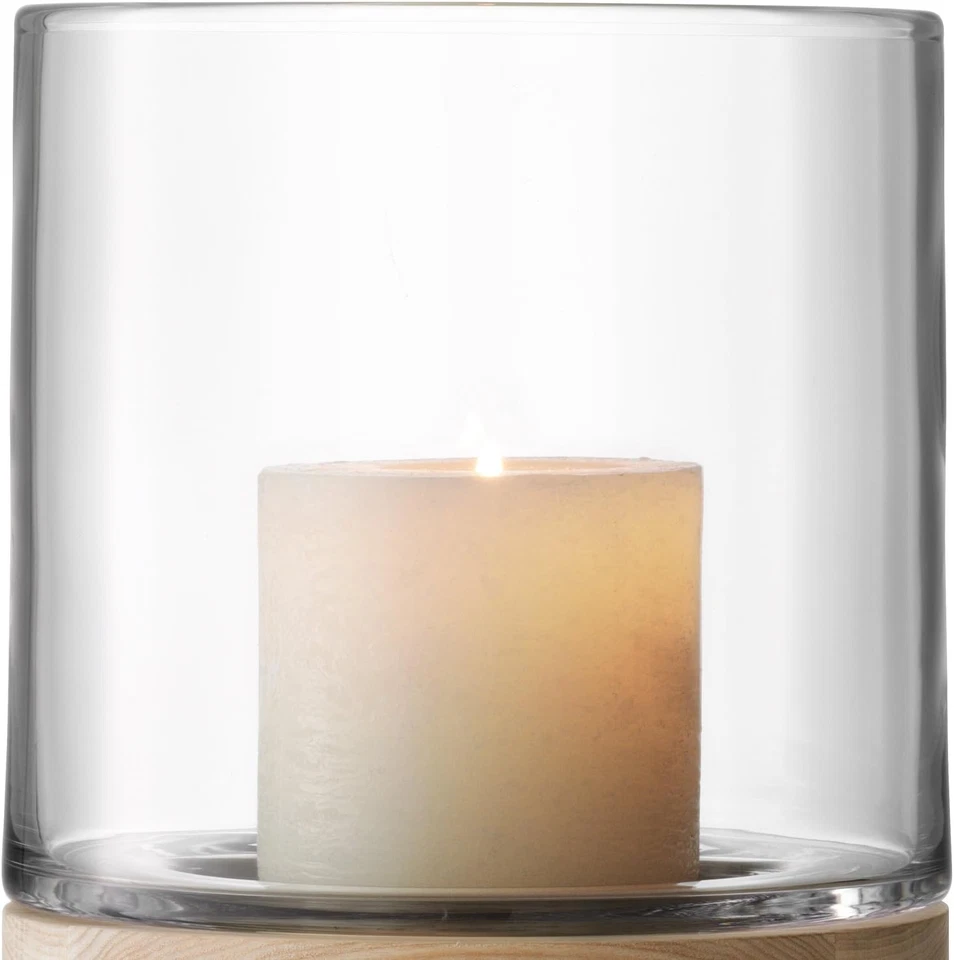 LW24 Lotta, Porta Candele Trasparente Con Base in Frassino, Altezza: 22.5 Cm - Immagine 3 di 4