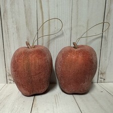 Frosted Apple Christmas Ornament Set of 2 Realistic Red Beaded