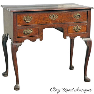 antique George II dressing table low boy oak old finish 3 drawer Queen Anne