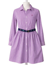 Polo Ralph Lauren Girls 16 Purple Stripe Shirt Dress Heritage Belt Preppy Prep