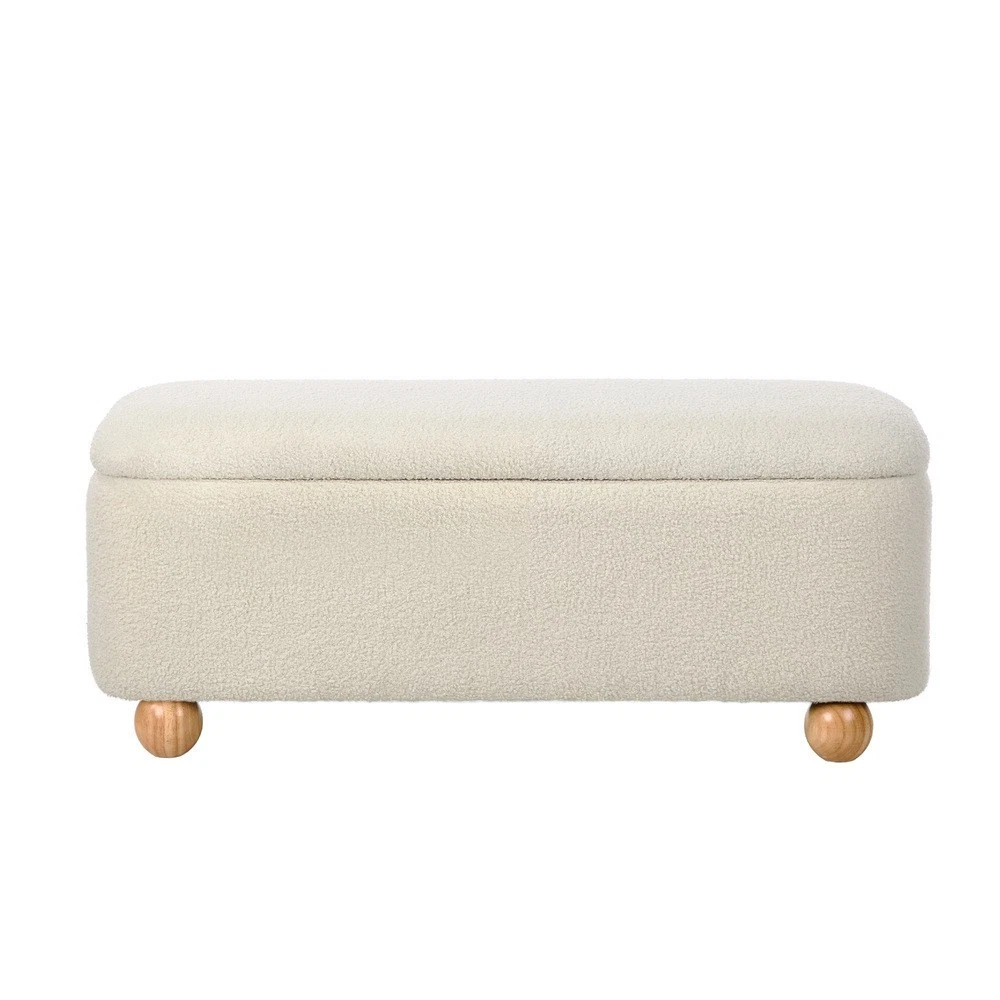 Storage Ottoman Blanket Box Teddy Ultra-soft Stool Couch Bench Ball Feet Boucle