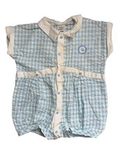 Vintage Baby Dior One Piece Romper Blue Gingham Sz 18 M