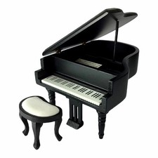 Dolls House Grand Piano and Stool Black Musical Room Miniature 1:12th Scale