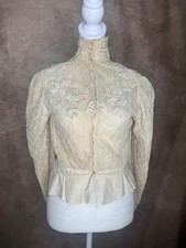 Antique Edwardian Lace Net Blouse 1910s High Collar Soutache Peplum Top Gibson