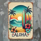 Vintage Aloha Beach Tropical Surfboard Tin Metal Signs Home Décor 8x12