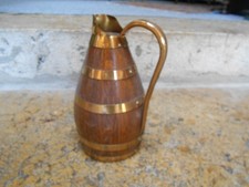 Pichet à Cidre Ancien en bois et laiton cuivre style tonneau