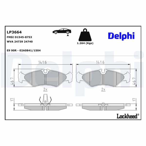 Delphi Bremsbelagsatz Scheibenbremse LP3664 FüR VW Mercedes LT 28 46 2 2DA 2DD-image