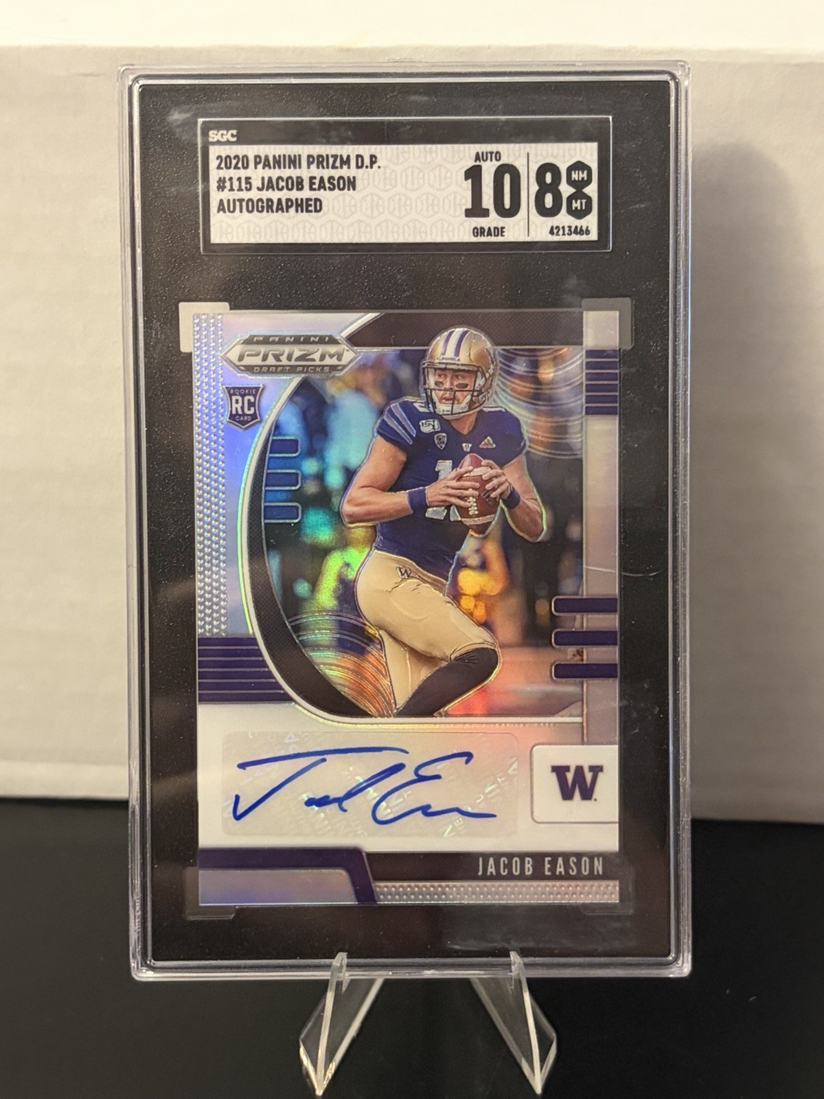 Jacob Eason 2020 Panini Prizm Draft Picks Silver Prizm Rookie Auto #115 SGC 8/10