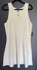 Express Body Contour Dress Womens XL Ivory Sleeveless Knit Fit Flare Midi New