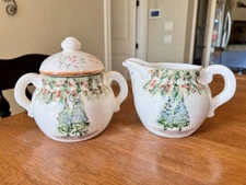 Arte Italica Natale Sugar Bowl & Creamer Christmas Serveware Farmhouse Cottage