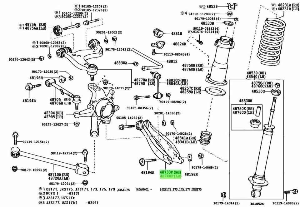 Juego de brazo de suspensión trasero derecho izquierdo TOYOTA OEM 98-05 Altezza Lexus 99-05 IS200 IS300 Foto 2 de 4