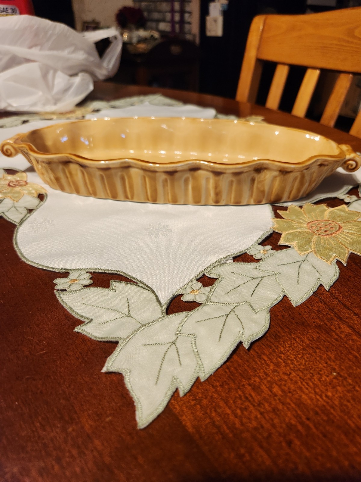 Long Yellow rufflededge,handled oval "Grestel" like bowl