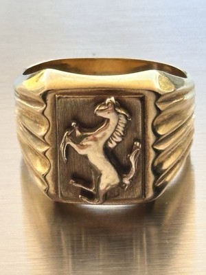 18K Echt Gold Pferd Siegelring Größe 7-7,5 tänzelndes Pferd Herren Damen 9,07 g