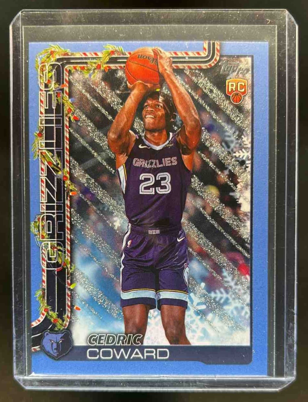 2025-26 Topps Holiday Cedric Coward RC Light Blue and White Glitter #H171