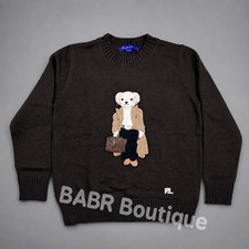 BID POLO PALPH LAUREN Bear Tote Brown Cashmere Sweater Cotton Women s Size M