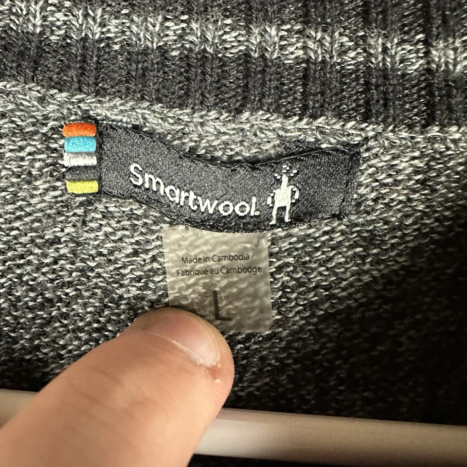 Smartwool Sweater Men Large Gray Ripple Ridge Crew Merino Wool Blend Long Sleeve - Image 4 of 4