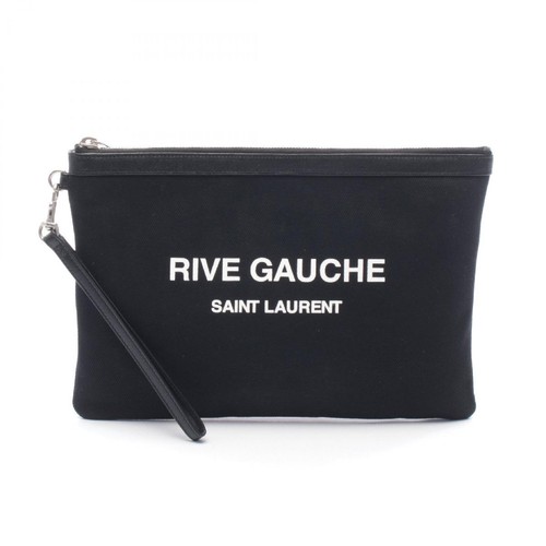 Yves Saint Laurent Rive Gauche Clutch Bag Black Canvas Second Bag