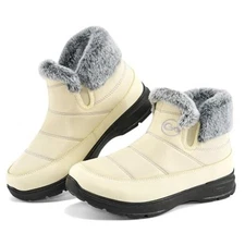 Winter Snow Boots for Women: Warm Fur Lined Ankle Booties Waterproof 8 Beige