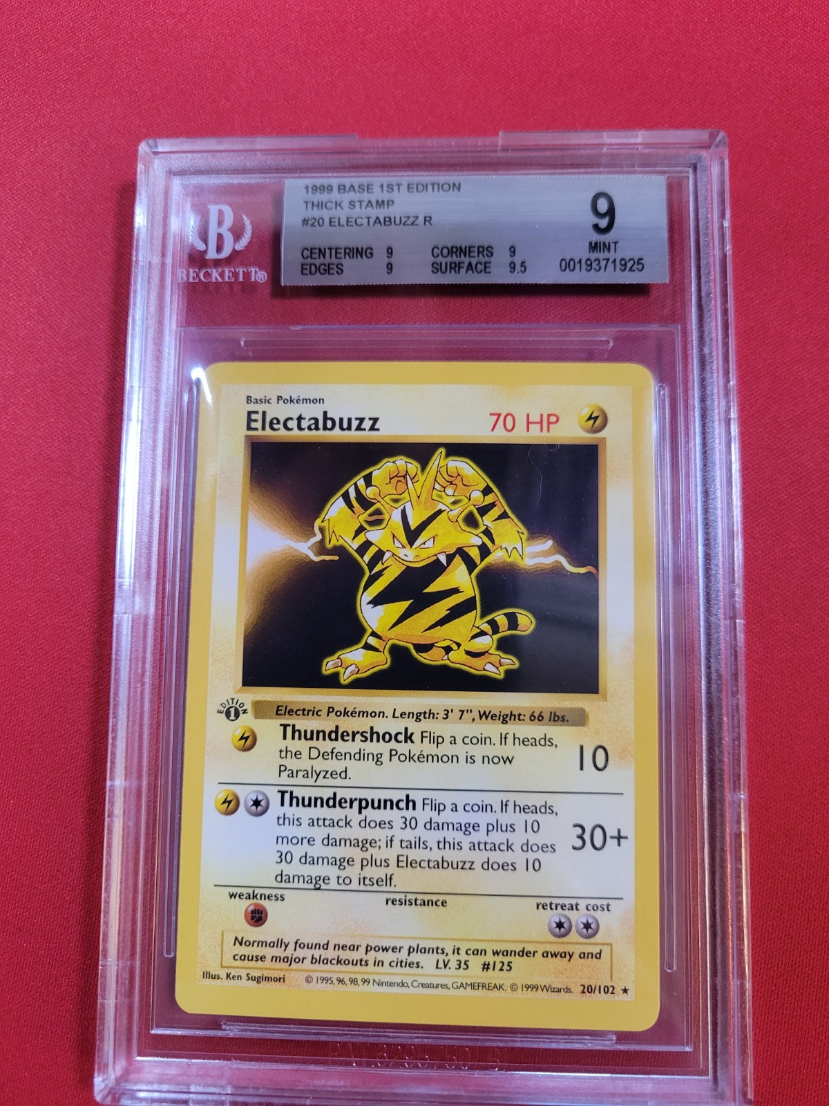 1999 1st edition Thick Stamp Electabuzz 020/102 Base Set (Shadowless) Regular