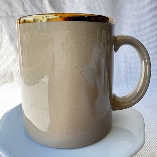 Waechtersbach Khaki Mug Gold Band Trim 3.35” Diameter Made In Germany Vintage