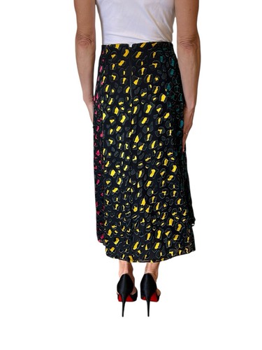 Alice + Olivia Jenessa Black Multi Silk Burnout Abstract Leopard Midi Skirt 2 - Picture 10 of 16