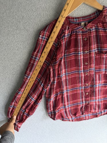 Pilcro Anthropologie Bluse Damen M kariert Rüschen Wollmischung Boho Cottagecore - Bild 5 von 8