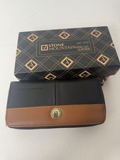 Vintage 90s Stone Mountain Womens Black Brown Leather 2 Tone Hand Bag Wallet New