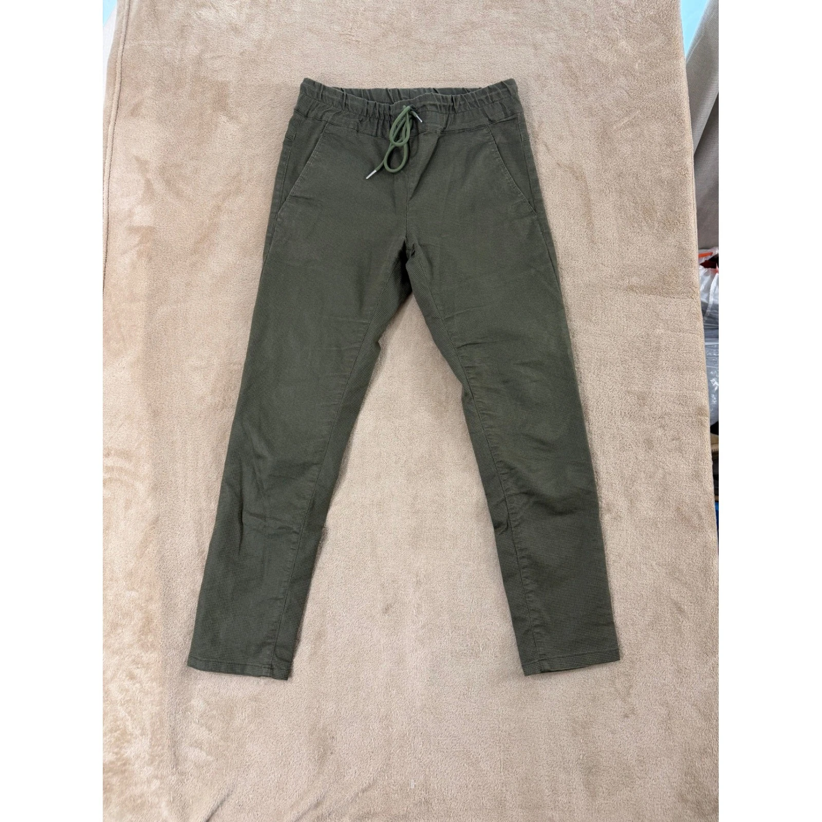 Bevy Flog Jogger Pants Men's Size 27(30) Olive Green Cotton Lycra Drawstring EUC