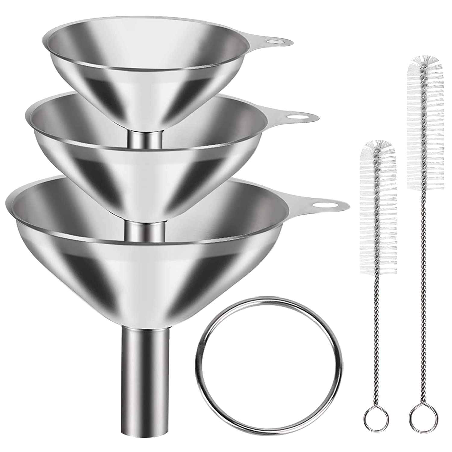 6 Pcs Stainless Steel Mini Funnels for Kitchen Use. Large Tiny Small
