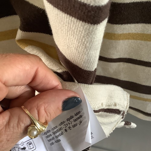 ZARA Men’s Cotton Jumper Size M 100% Cotton Cream, Tan & Brown striped - Picture 7 of 7