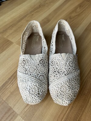 Toms Women's Size Classic Flats Moroccan Crochet Ivory Lace