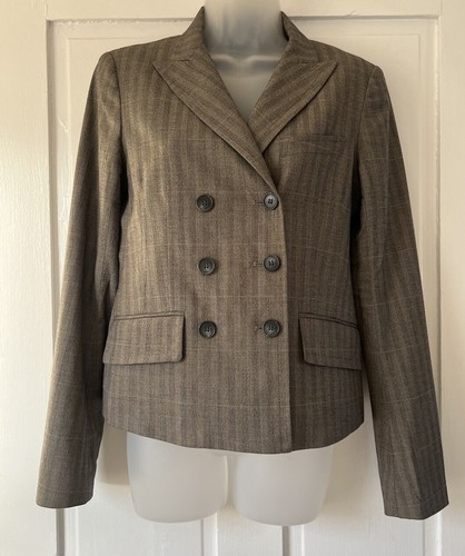 Theory Double Breasted Blazer Boxy Jacket Womens 8 Herringbone Academia Y2k VTG - Picture 13 of 19