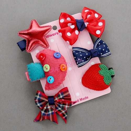 Girls hair clips Set Pack 6pcs 5pcs Cute Bow Flower Baby Hairpins Party Gift AU - Picture 2 of 27