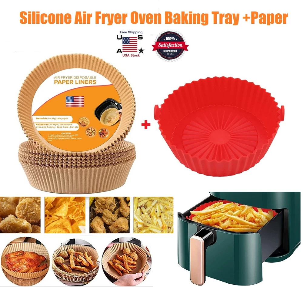 Air Fryer Oven Baking Tray+Paper Non-Stick Silicone Pot Air Fryer Basket Linings Air Fryer Oven Baking Tray+Paper Non-Stick Silicone Pot Air Fryer Basket Linings