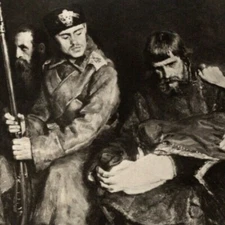 c1914-18 Russian Military Art Postcard Solders Comforting Sobbing Girl Kasatkin