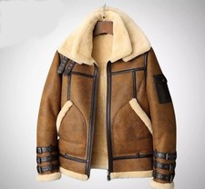 Men's RAF Aviator B3 Bomber Flying Winter Fur Shearling Real Leather Jacket Coat