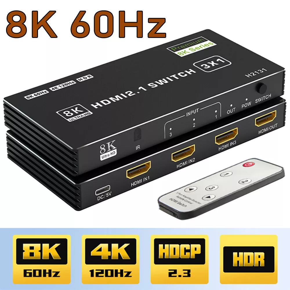 8k 3 Port Hdmi Switch 3 In 1 Out 4k@120hz 8k@60hz Hdmi 2.1 Hdmi Switcher  3x1 Splitter Hdr Uhd Vrr For Ps5 Xbox Series X 8k Tv, Switch Hdmi, 8k Hdmi,  Video