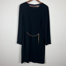 Linda Allard Ellen Tracy Dress Women 12 Black Sheath Chain Long Sleeve Old Money