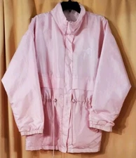 Vtg North Crest Jacket Pink Mid-Length LARGE Fall Spring Lightweight Windbreaker