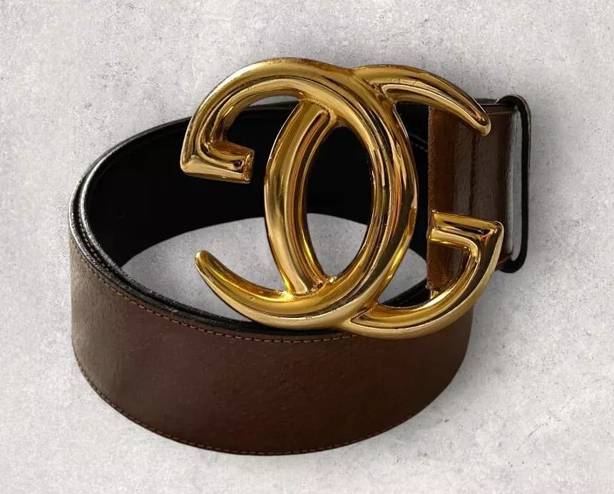 Ceinture GUCCI à emboîtement double G cuir marron or 3 trous Made in Italy Occasion