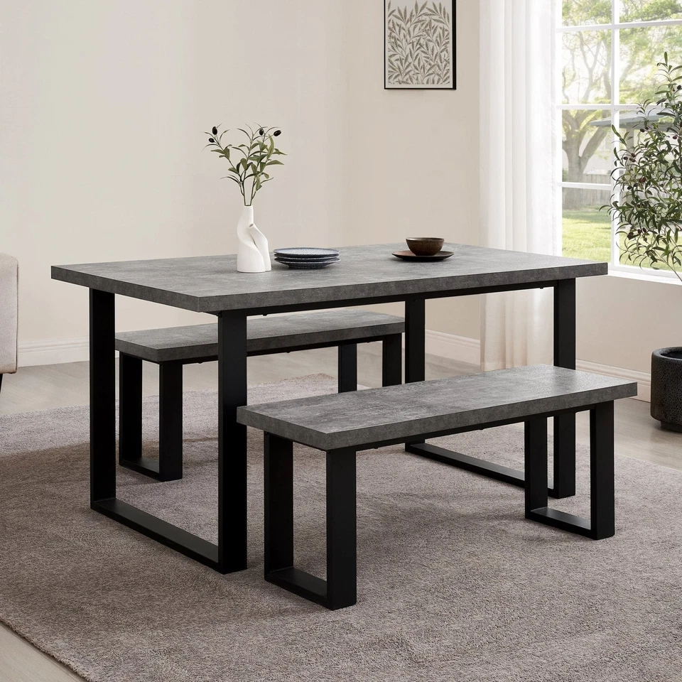 Dusk Harper Stone Effect & Black 4-6 Seater Dining Table RRP £204