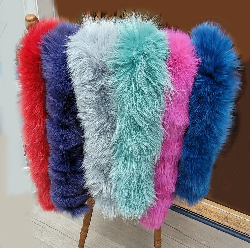 XL GRANDE Borde de piel de zorro real, bufanda de piel, ribete para capucha, cuello de piel de zorro 80 X 5 cm Foto 3 de 3