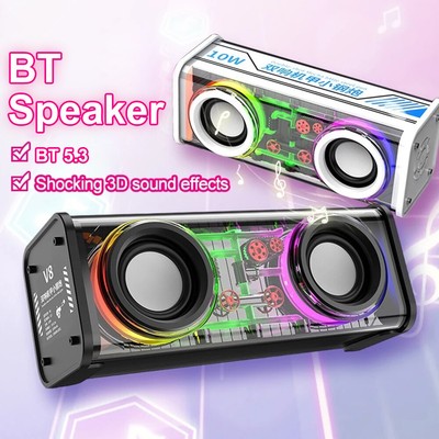 Wireless Bluetooth Speaker Transparent Mecha Colorful LED Light Music Speaker