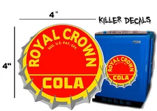 4"  RC ROYAL CROWN COLA BOTTLE CAP DECAL COOLERS SODA POP MACHINE STYLE 2