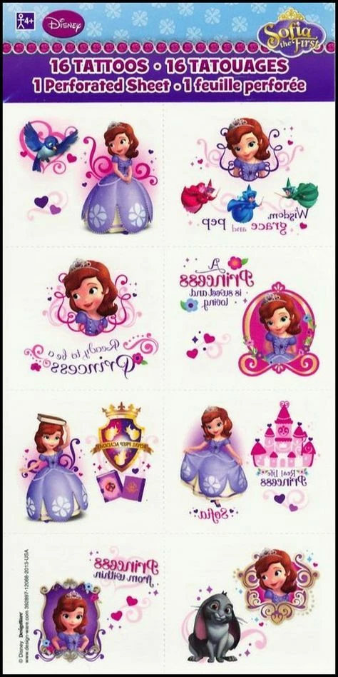Sofía la Primera Tatuajes Temporales Niña Cumpleaños Fiesta Favores Suministros ~ 2 Hojas Foto 3 de 4