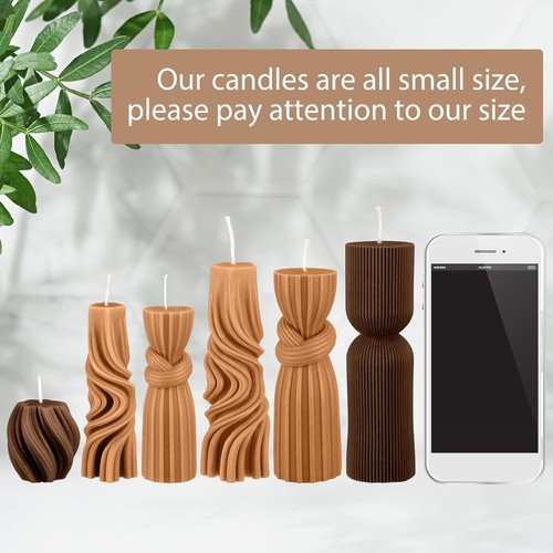 6 Pillar Candle Set Soy Wax Scented Ribbed Decorative Home (Brown,2.36-6.89 in.) - Picture 4 of 6
