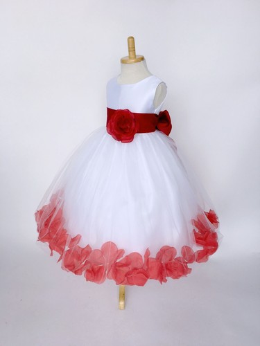 White Tulle Rose Petal Dress Easter Birthday Spring Summer Pageant Satin #24 - Picture 70 of 177